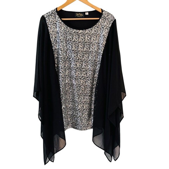 Bob Mackie‎ Wearable Art Womens Chiffon Sequin Top Poncho 2XL Sheer Flowy Disco - Picture 1 of 11